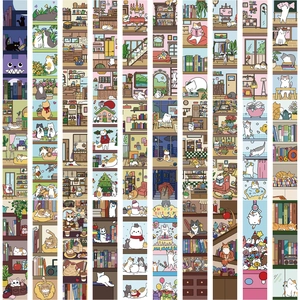 Vista dettagliata di 10 segnalibri gatto dei cartoni animati con scene di lettura e vita