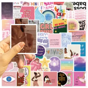 Detailed close-up of a waterproof sticker set for girls with motivational quotes
