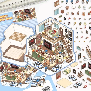 Kit stickers 3D DIY chambre de dessin animé avec meubles et figurines d'ours
