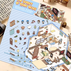 Vue détaillée d'autocollants 3D miniature de nounours avec meubles et motifs de scène