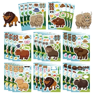 Cartoon Highland Cow DIY Stickers Waterproof PVC Animal Face Swap Collage Decals For Kids Diary Notebook Scrapbooking Decoration
