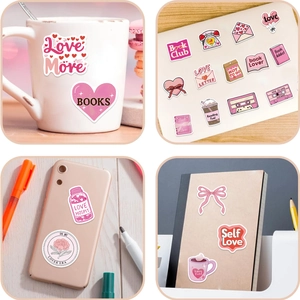 Set di 50 adesivi rosa per decorare laptop, chitarre e valigie, stile cartone