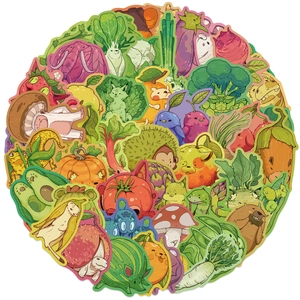 Detailed view of colorful waterproof vegetable and animal cartoon stickers for DIY decoration