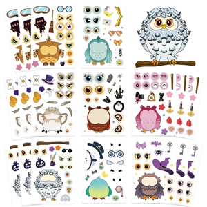 DIY Halloween owl make-a-face sticker set with various waterproof decorative accessories