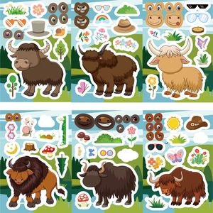 6 sheets of waterproof DIY cartoon highland cow stickers for creative scrapbooking crafts