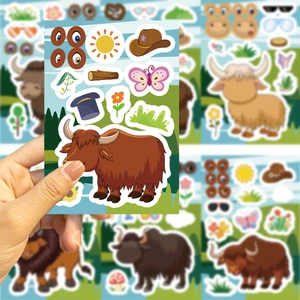 Waterproof Highland Cow DIY sticker set with various facial expressions and hats