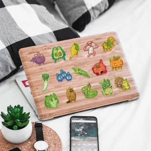 50pcs waterproof cartoon fruit animal hybrid stickers on a wooden laptop cover