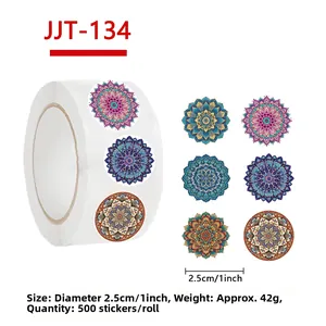 Close-up of colorful mandala decorative stickers with bohemian patterns in 2.5cm size