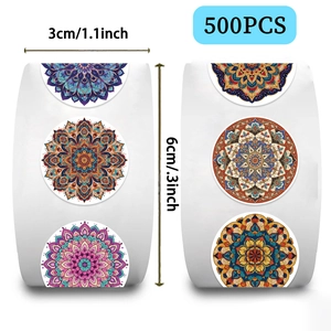 Roll of 500 mandala flower stickers with 3cm diameter for scrapbook and envelope sealing