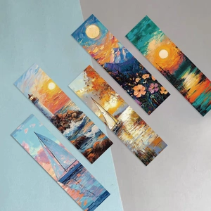 Artistic impressionist oil painting bookmarks featuring sailing boats and floral nature scenes