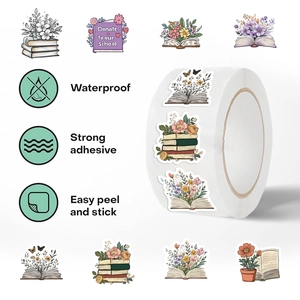 Roll of 500 waterproof floral reading stickers with strong adhesive for journals