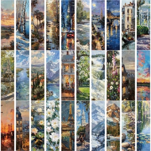 Set mit 30 Kunst-Lesezeichen mit Ölgemälden von vielfältigen Natur- und Stadtlandschaften