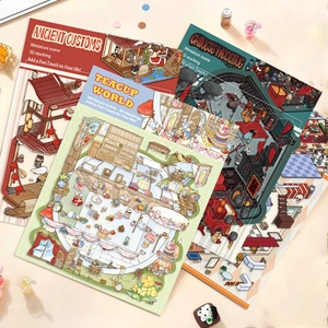 3D miniatuur scènestickers set met thema's van oude gebruiken en Chinese bruiloft