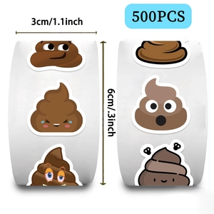 500pcs roll of cartoon poop emoji stickers with various funny expressions for decoration