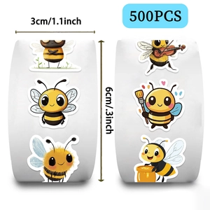 500pcs cartoon bee sticker roll 1.1 inch diameter for scrapbooking and envelopes
