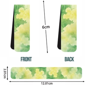 Detailed dimensions of watercolor magnetic bookmarks showing folded and unfolded measurements