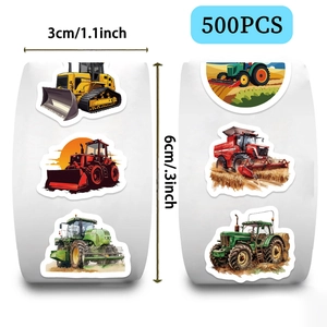 500pcs roll of cartoon construction vehicle stickers featuring excavators and tractors