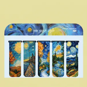 Detailed set of 5 Van Gogh oil painting magnetic bookmarks featuring Starry Night and Sunflowers