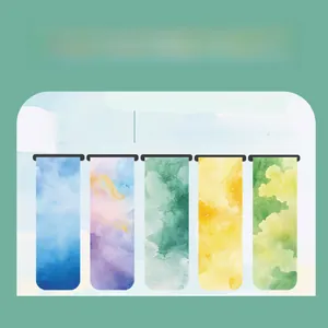 Detail of 5-piece watercolor style magnetic bookmarks set with artistic colorful patterns