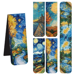 Van Gogh Art Magnetic Bookmarks Landscape Oil Painting Starry Night Magnet Paper Foldable Page Marker Reading Stationery