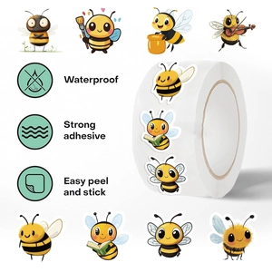 Cartoon bee decorative stickers with waterproof feature and easy peel and stick backing