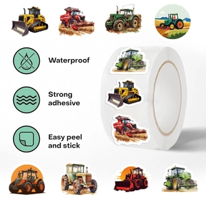 Detail of waterproof tractor and construction vehicle stickers roll with strong adhesive
