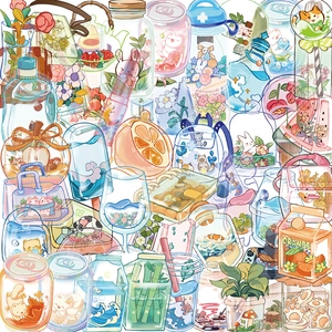 50Pcs Transparent PET Stickers Waterproof Ins Style Hand Drawn Illustration For Scrapbooking DIY Journal Decoration Cute Sticker Pack