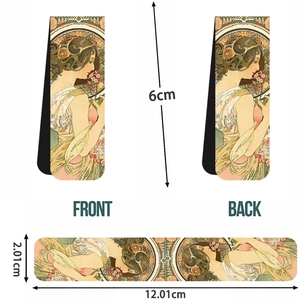 Detailed dimensions of a vintage art magnetic bookmark with classical girl pattern