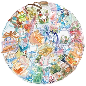 50pcs waterproof transparent cartoon glass ball PET stickers for planners and guitars