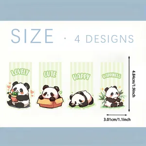 Size chart showing dimensions for four cute cartoon panda magnetic bookmarks