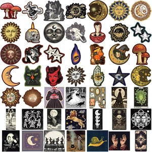 Pack of 50 vintage celestial stickers with moon sun and gothic occult mystery designs