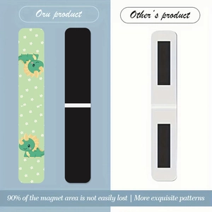 Detail view showing full-area magnetic coverage versus small magnets on dinosaur bookmarks