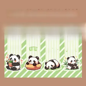 Detail of four cute cartoon panda magnetic bookmarks in various eating and sleeping poses