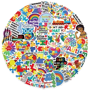 Autocollants imperméables colorés pour l'autisme avec motifs de puzzle et de cœur à plat