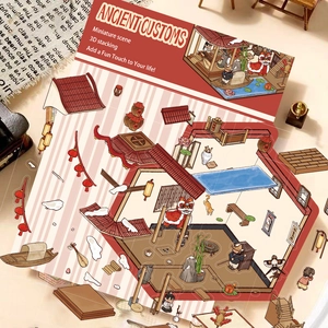 Gedetailleerde 3D-stickers met oude Chinese gebruiken en miniaturen van volkskunst
