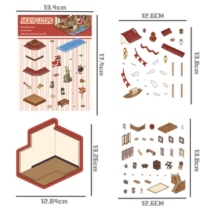 Macro-opname van Chinese miniatuurhuisset met nauwkeurige afmetingen van planken