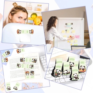 Detail view of 6-piece cute cartoon panda magnetic bookmarks for planners and fridge decor