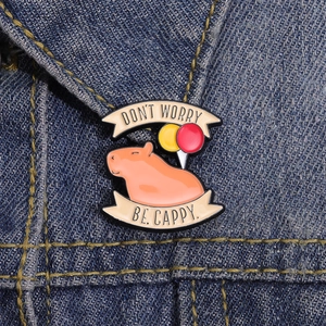 Cute Capybara Enamel Pin Don't Worry Be Cappy Slogan Balloon Alloy Brooch Badge For Clothing Bags Backpacks Accessory