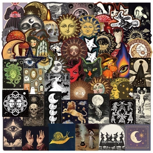Mystical Celestial Stickers Retro Gothic Witch Tarot Moon Sun Waterproof Decals For Laptop Guitar Suitcase DIY Decor