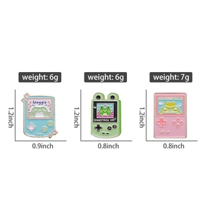 Detailed size and weight specs for vintage frog console enamel pins in three colors