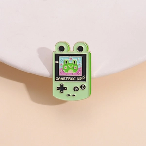 Creative green frog handheld game console enamel brooch pin for clothing and bags