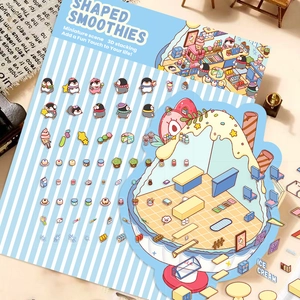 Detail van 3D miniatuur pinguïn scène stickers voor DIY scrapbooking en creatieve projecten