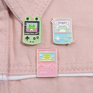Retro Cartoon Frog Game Console Enamel Pin Badge Cute Animal Alloy Brooch For Backpack Clothing Accessories Decor Gift Unisex