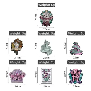 Detail showing dimensions and weights for enamel butterfly and gothic skull pins