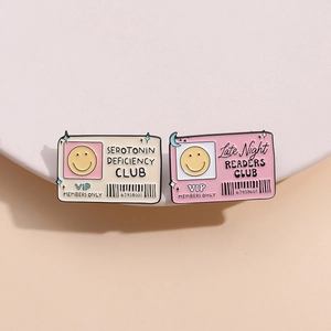 Creative square enamel pins set in pink and cream with VIP member badge design