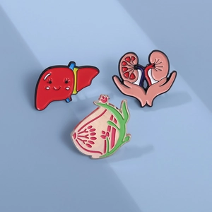 Dreiteiliges Set kreativer anatomischer Organ-Emaille-Pins mit Blumen und Cartoon-Details