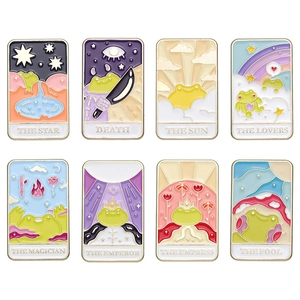 Set of 8 colorful frog tarot card enamel pins made of zinc alloy for bags and clothes