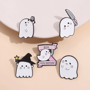 Lot de 5 pins en émail fantômes mignons avec citation Mean Girls sur supports blancs