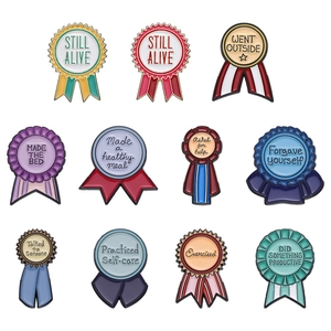 Lot de 11 broches médailles colorées en émail avec citations de motivation inspirantes