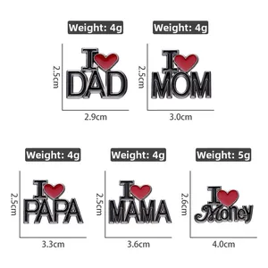 Détail montrant les dimensions et le poids de diverses broches émaillées à cœur